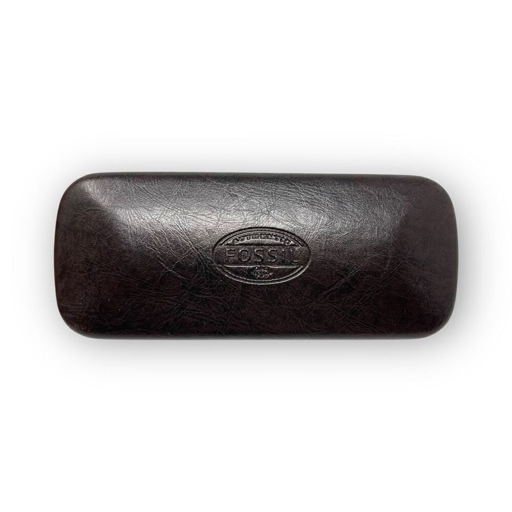 Fossil Sunglasses Eyeglasses Hard Case Only Dark Brown Faux Leather Clamshell